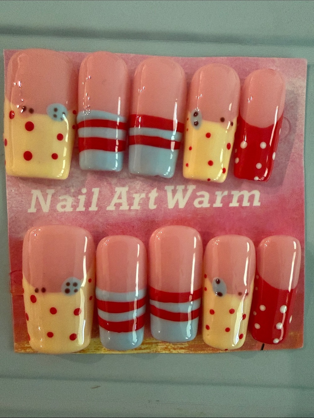 Pink, Red & Cream handmade acrylic Press-On Nail Set
